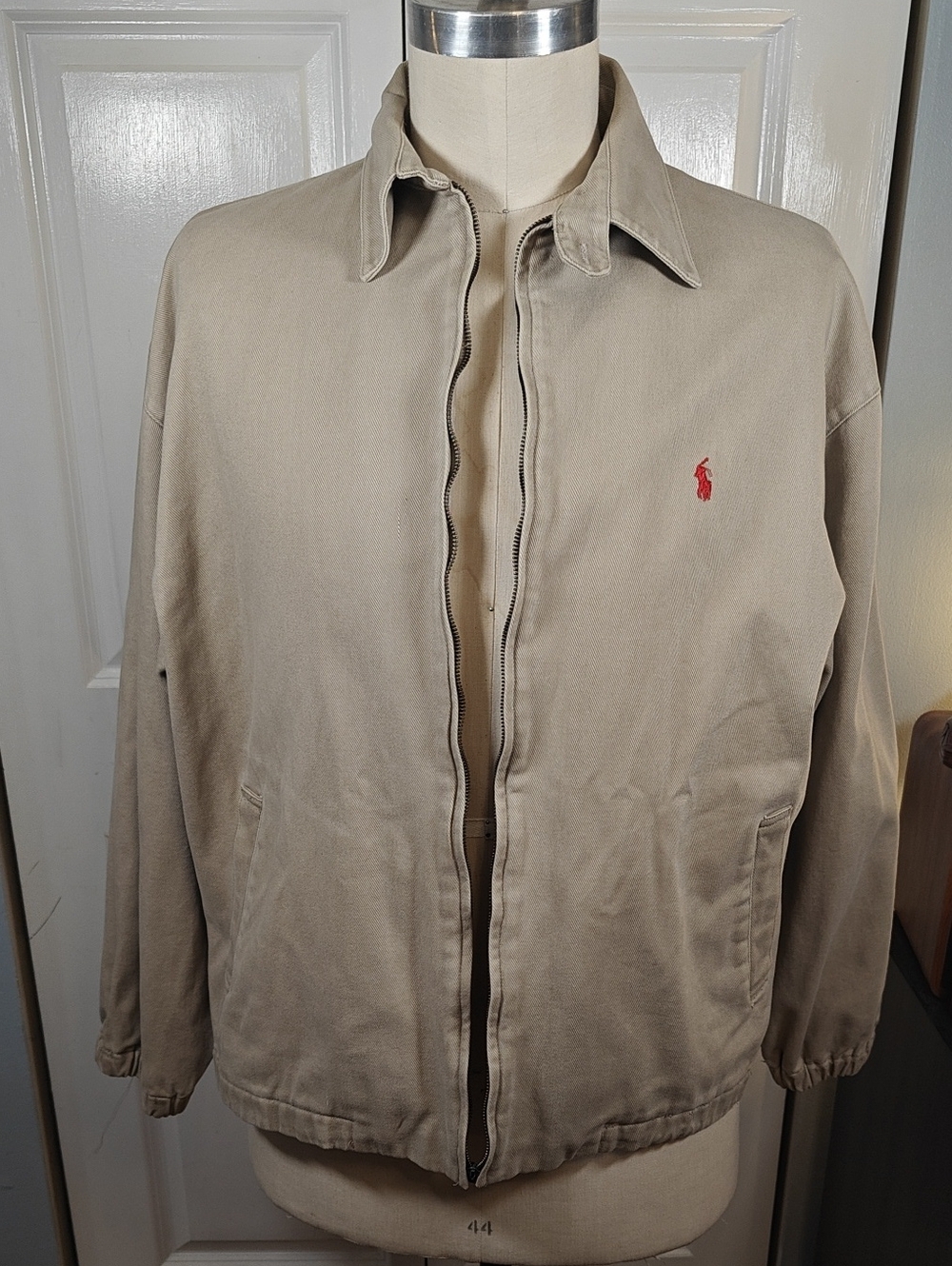 Vintage 80s Polo Ralph Lauren Mens XL Made in USA Beige Harrington Jacket